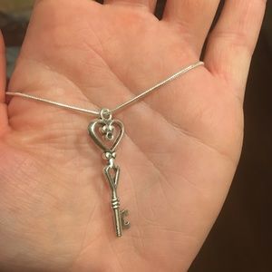 Silver Chain Necklace with Key Pendant
